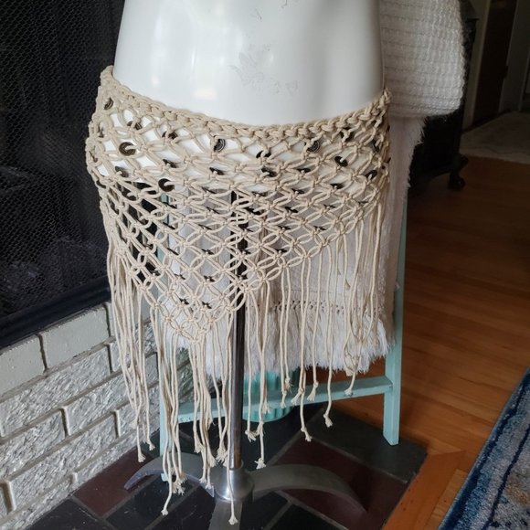Vintage handmade Fishnet Beachy Boho Fringe cover up skirt or Top - Picture 4 of 6